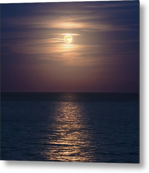 Sea Metal Print featuring the photograph Full Moon Rising over the Sea by William Dickman
