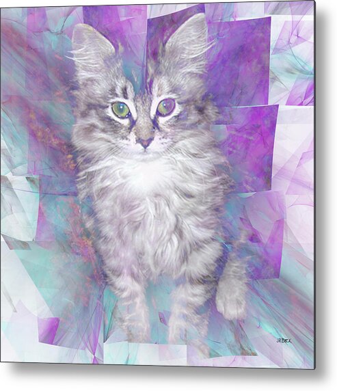 Cat Metal Print featuring the digital art Fur Ball - Square Version by Studio B Prints