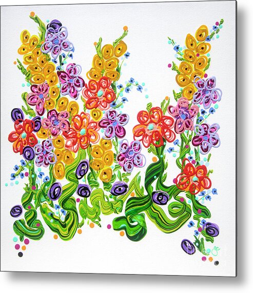 Colorful Florals Metal Print featuring the painting Garden Circus by Jane Arlyn Crabtree