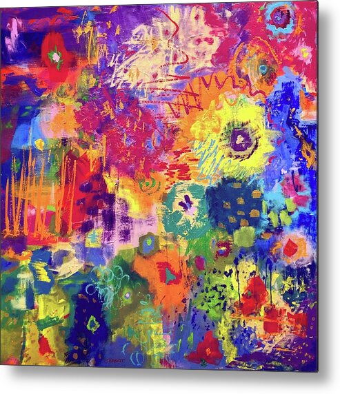 Abstract Metal Print featuring the painting Garden Party by Margot Sappern