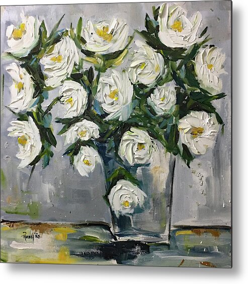 Gardenias Metal Print featuring the painting Gardenias in Bloom by Roxy Rich