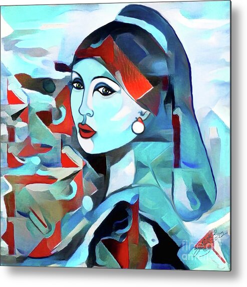 Figurative Art Metal Print featuring the digital art Girl with Pearl 002 by Stacey Mayer