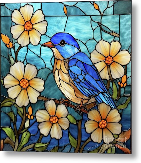 Bluebird Metal Print featuring the glass art Glass Bluebird by Tina LeCour
