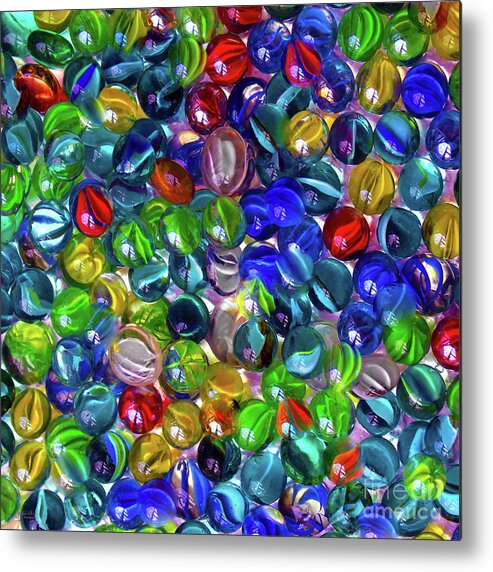 Colored Metal Print featuring the photograph Glass Marble Colorful by Mehran Akhzari