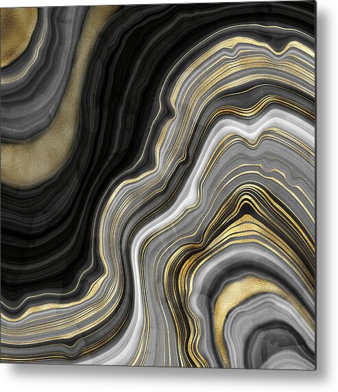 Gold And Black Agate Metal Print featuring the painting Gold And Black Agate by Modern Art