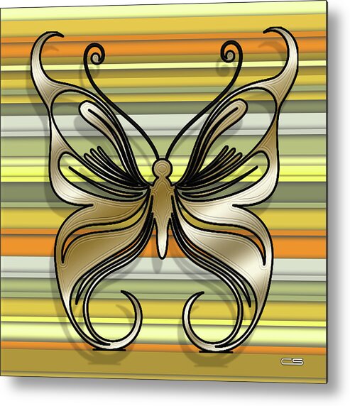 Staley Metal Print featuring the digital art Gold Butterfly on Yellow Stripes by Chuck Staley