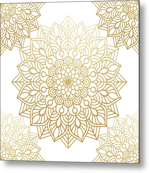 Mandala Metal Print featuring the digital art Gold Mandala Pattern in White Background by Sambel Pedes