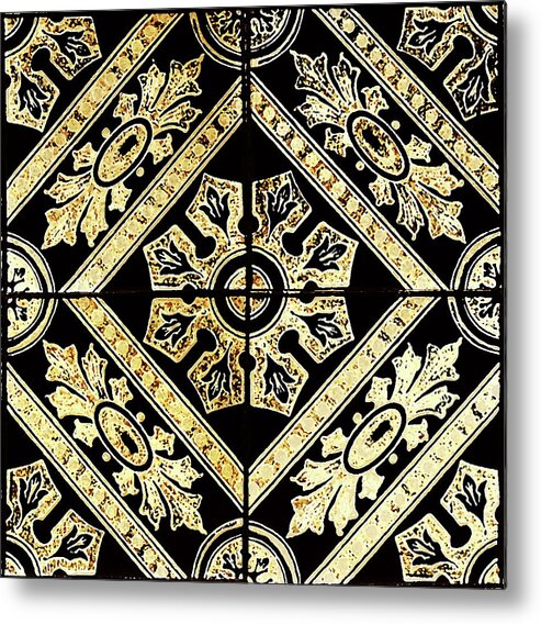 Gold Tiles Metal Print featuring the digital art Gold On Black Tiles Mosaic Design Decorative Art III by Irina Sztukowski