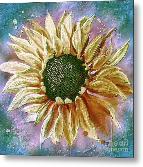 Sunflower Metal Print featuring the digital art Gold Sunflower Against Blue by Lois Bryan