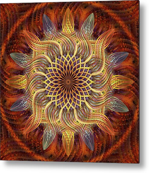 Pinwheel Mandala Metal Print featuring the digital art Golden Rhythm Slipstream by Becky Titus