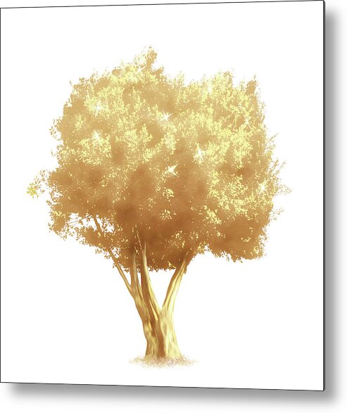 Tree Metal Print featuring the digital art Golden Tree Design 175 by Lucie Dumas