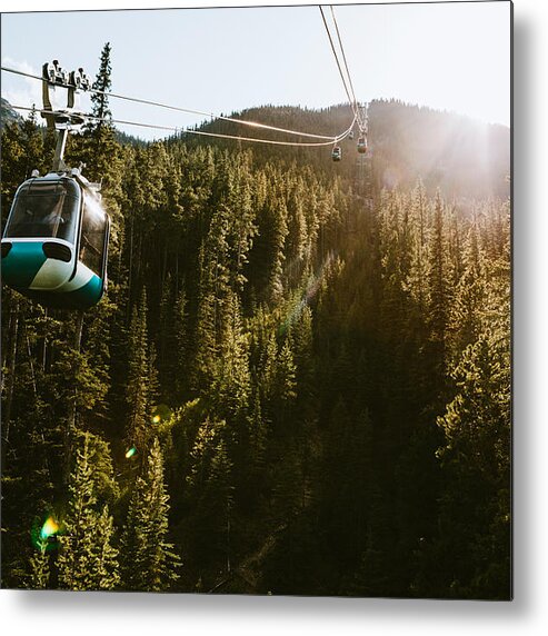 Scenics Metal Print featuring the photograph Gondola Lift Going Up Mountain in Banff Canada by RyanJLane