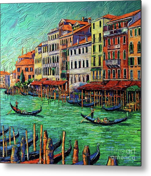 Venice Grand Canal Metal Print featuring the painting GRAND CANAL IN VENICE detail - palette knife oil painting Mona Edulesco by Mona Edulesco