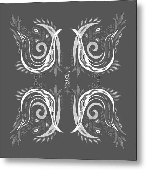 Leaves And Curves Metal Print featuring the painting Gray Monochrome Floral Leaves And Curves Watercolor Pattern by Irina Sztukowski