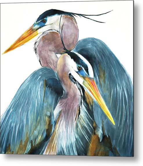Great Blue Heron Metal Print featuring the mixed media Great Blue Heron Couple by Jani Freimann