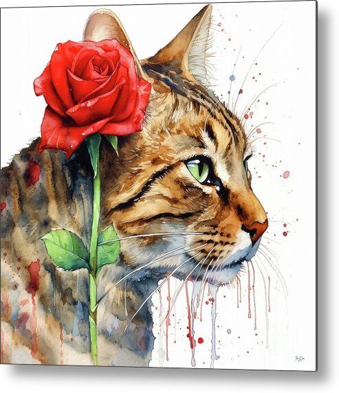 Cat Metal Print featuring the painting Green Eyed Tabby by Tina LeCour
