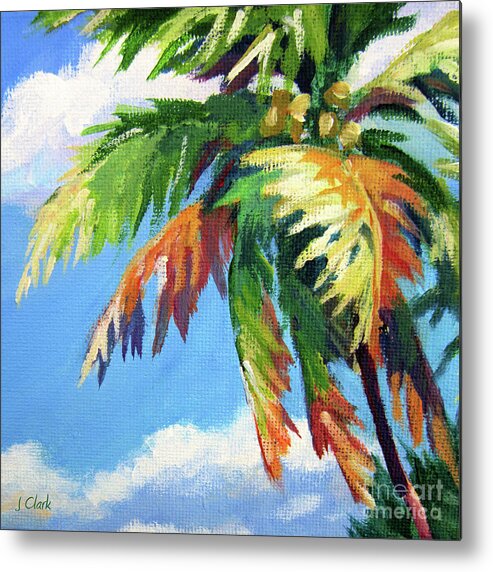 Beaches Metal Print featuring the painting Green Palm by John Clark