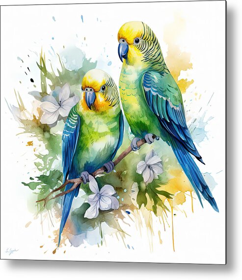 Colorful Parakeet Art Metal Print featuring the painting Green Parakeet Art by Lourry Legarde