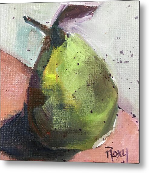 Pear Metal Print featuring the painting Green Pear by Roxy Rich