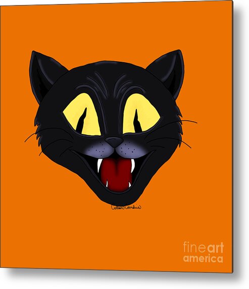 Halloween Metal Print featuring the digital art Halloween Black Cat by Colleen Cornelius