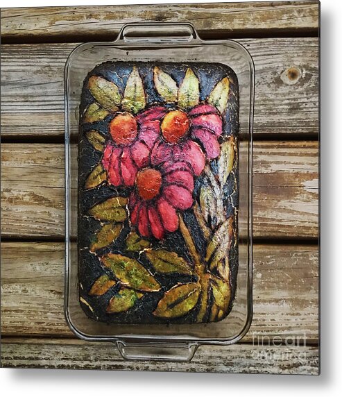 Bread Metal Print featuring the photograph Hand Painted Purple Coneflower Trio Sourdough 3 by Amy E Fraser