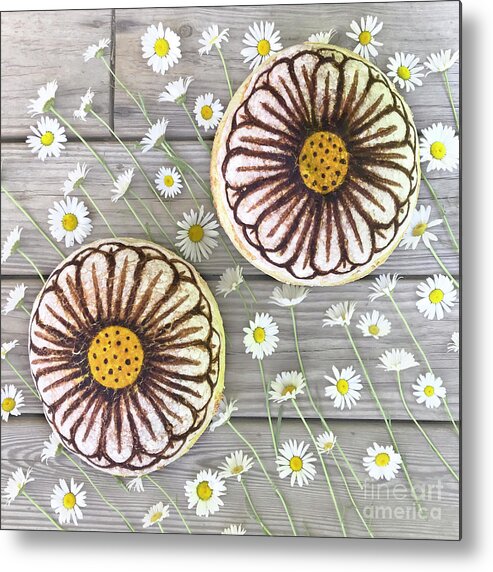 Bread Metal Print featuring the photograph Hand Painted Sourdough Daisy Duo 3 by Amy E Fraser