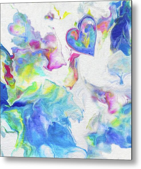 Colorful Abstract Heart Acrylic Fluid Painting Metal Print featuring the painting Happy Day by Deborah Erlandson