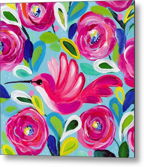 Hummingbird Metal Print featuring the painting Happy Place by Beth Ann Scott