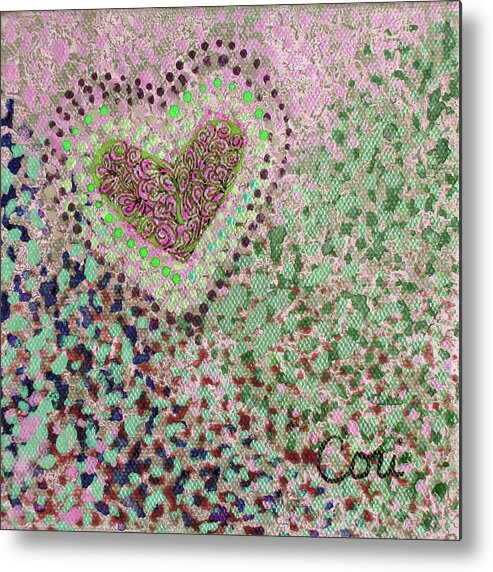 Pink Heart Metal Print featuring the painting Heart in Pink and Green by Corinne Carroll