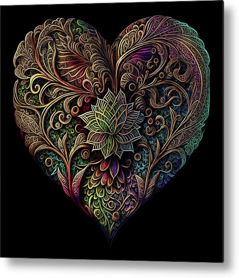 Hearts Metal Print featuring the digital art Heart with Lotus by Peggy Collins