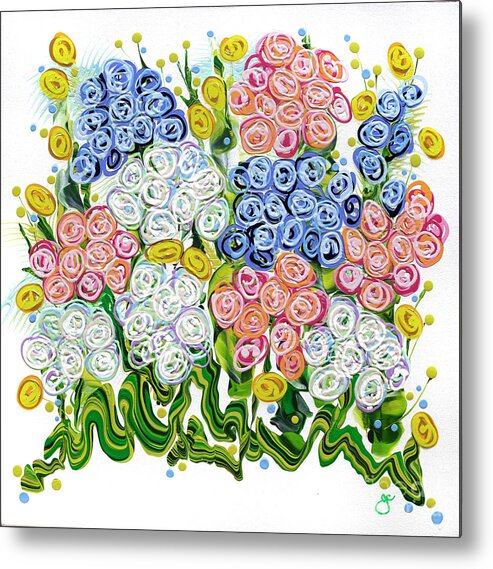 Abstract Flowers Metal Print featuring the painting Southern Hydrangeas by Jane Crabtree