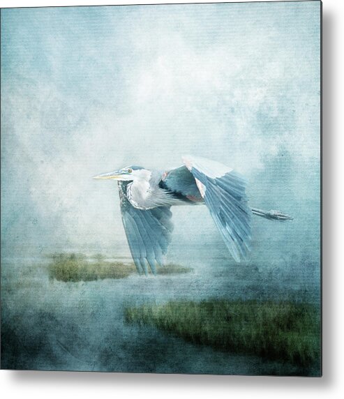 Great Blue Heron Metal Print featuring the mixed media Heron Blue by Ed Taylor