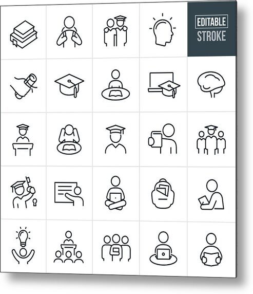 Expertise Metal Print featuring the drawing Higher Education Thin Line Icons - Editable Stroke by Appleuzr