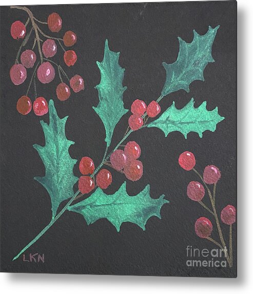 Holly Metal Print featuring the painting Holly and Berries by Lisa Neuman