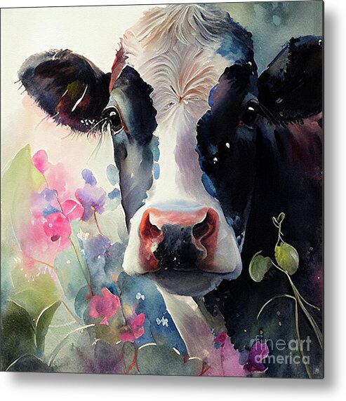 Holstein Metal Print featuring the digital art Holstein Cow by Laura's Creations