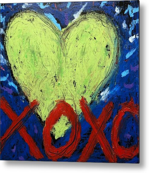 Xoxo Metal Print featuring the mixed media Hugs and Kisses with Green Heart by Lynda Zahn