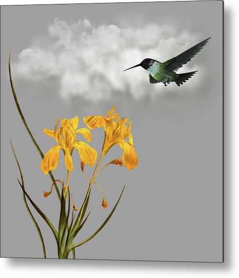 Hummingbird Metal Print featuring the digital art Hummingbird In The Garden Pane 5 by David Dehner