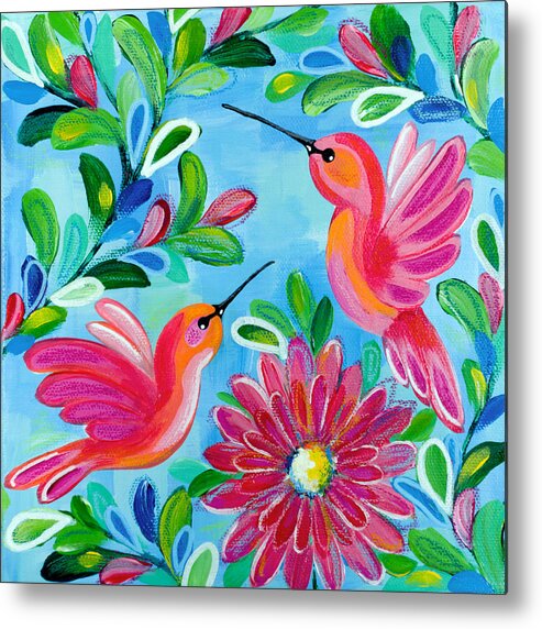 Hummingbirds Metal Print featuring the painting Hummingbird Duo by Beth Ann Scott