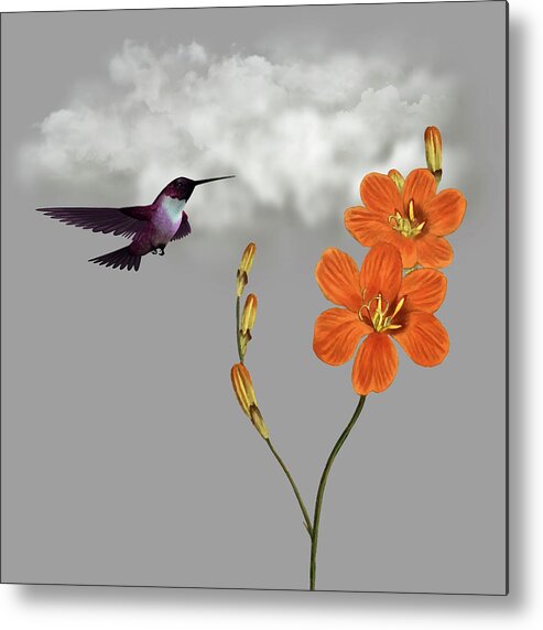 Hummingbird Metal Print featuring the digital art Hummingbird in the Garden Pane 2 by David Dehner