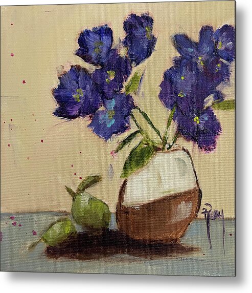 Abstract Metal Print featuring the painting Hydrangeas and Pears by Roxy Rich