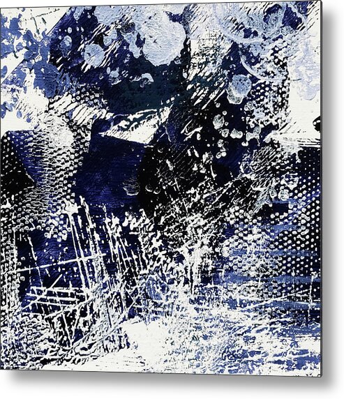 Indigo Metal Print featuring the painting ICE CRYSTALS Indigo Blue and White Abstract by Lynnie Lang