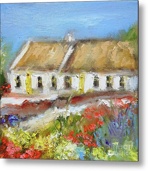 Cottages Metal Print featuring the painting Cottages from achill inisherin by Mary Cahalan Lee - aka PIXI
