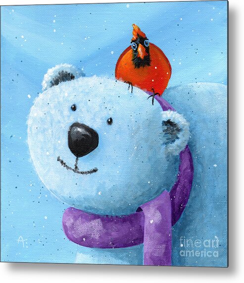 Winter Metal Print featuring the painting I've Got Your Back - Polar Bear and Cardinal by Annie Troe
