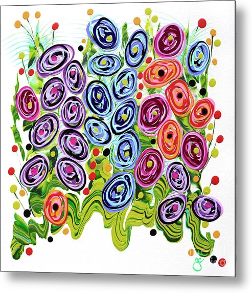 Fluid Acrylic Painting Metal Print featuring the painting Jelly Bean Flowers by Jane Crabtree