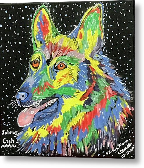 Colorful German Shepard Metal Print featuring the painting Johnny Cash by Kathy Marrs Chandler