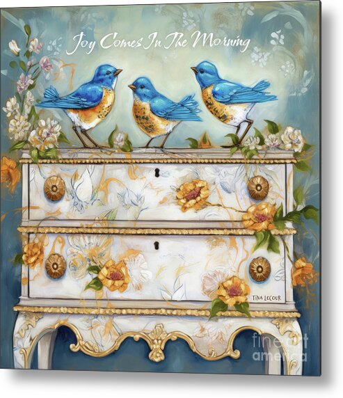 Eastern Bluebirds Metal Print featuring the painting Joy Comes In The Morning by Tina LeCour