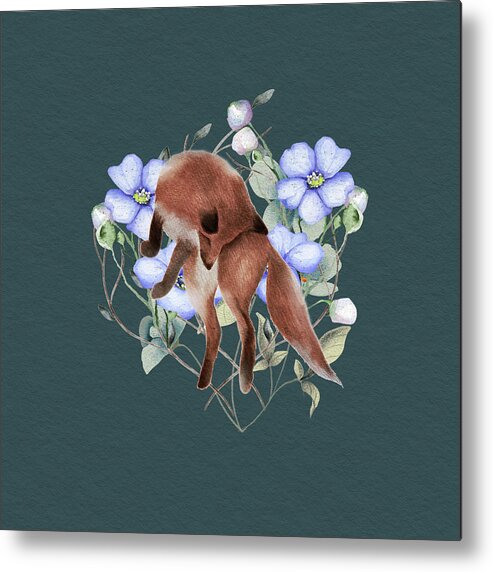 Fox Metal Print featuring the painting Jumping Fox With Flowers by Garden Of Delights