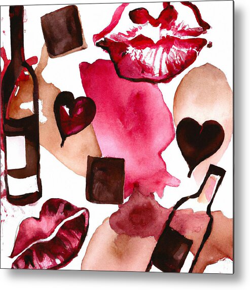 Kisses Metal Print featuring the painting Kisses And Wine by Lisa Kaiser