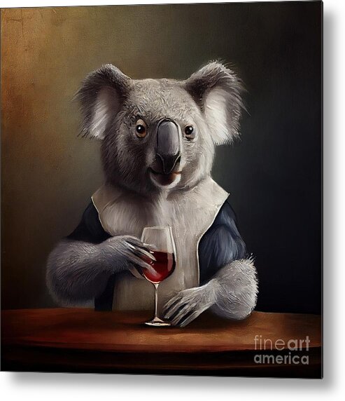 Nature Metal Print featuring the painting Koala Having Drink by N Akkash