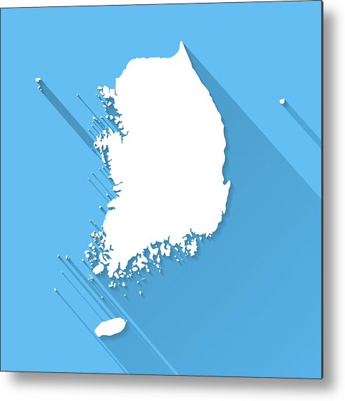 Long Metal Print featuring the drawing Korea South Map on Blue Background, Long Shadow, Flat Design by Bgblue
